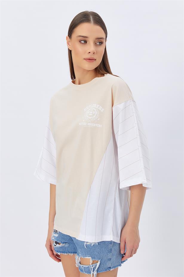 RYN Contrast Printed T-shirt - STONE - League City