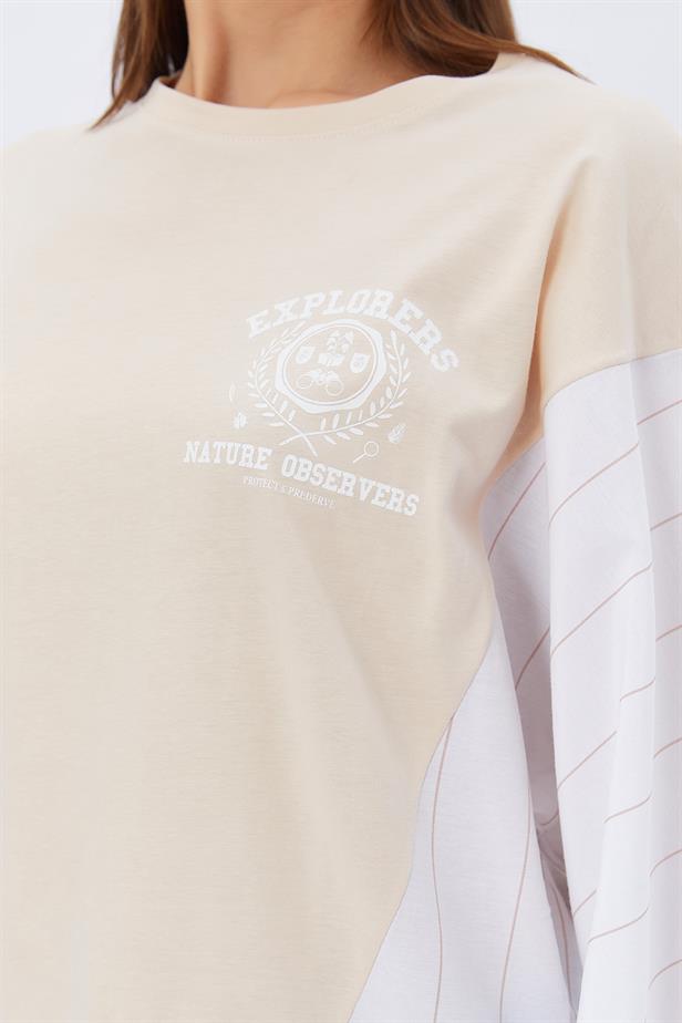 RYN Contrast Printed T-shirt - STONE - League City