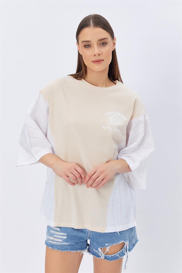RYN Contrast Printed T-shirt - STONE - League City
