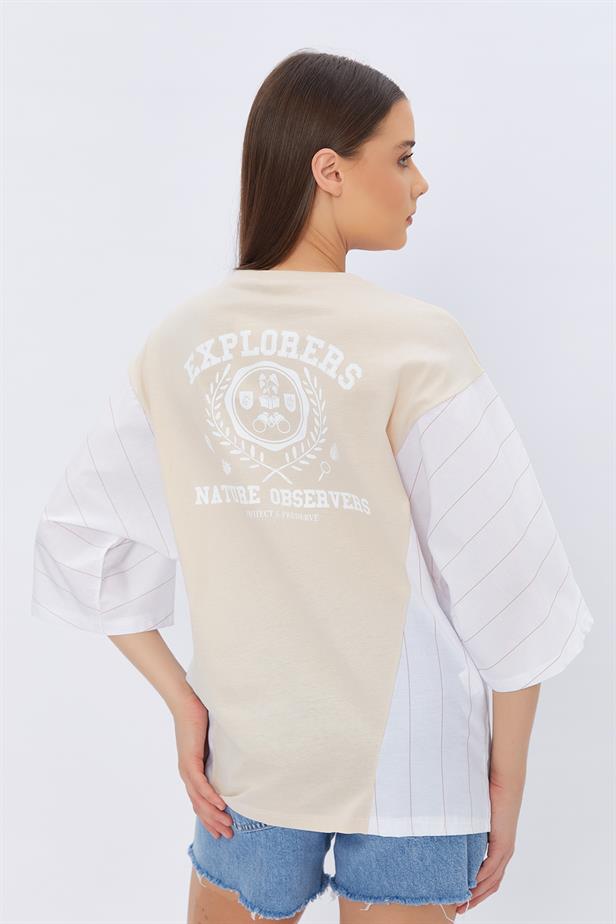 RYN Contrast Printed T-shirt - STONE - League City