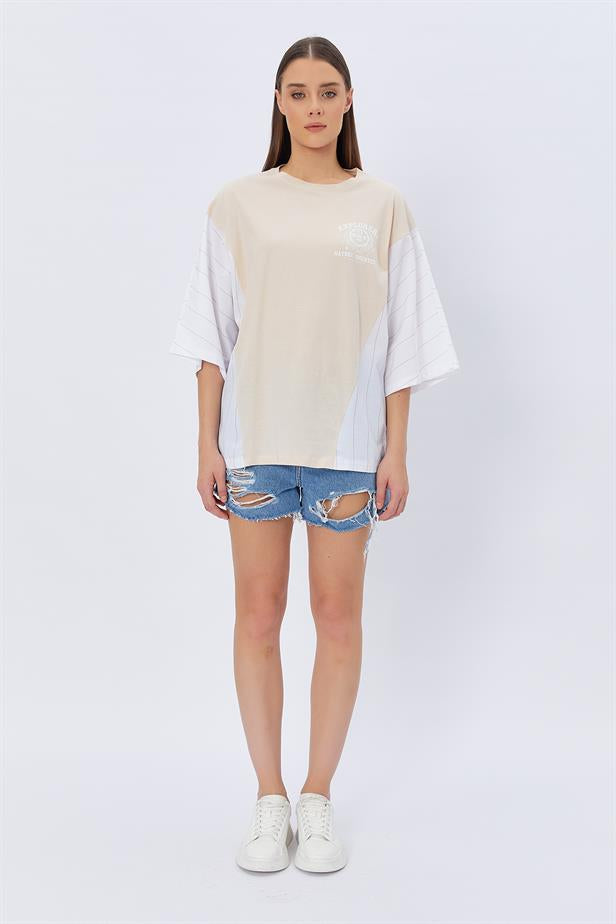 RYN Contrast Printed T-shirt - STONE - League City