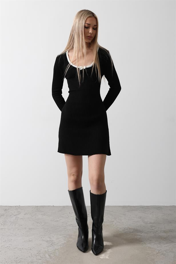 RYN Contrast Trim Knit Dress - Black - Girona