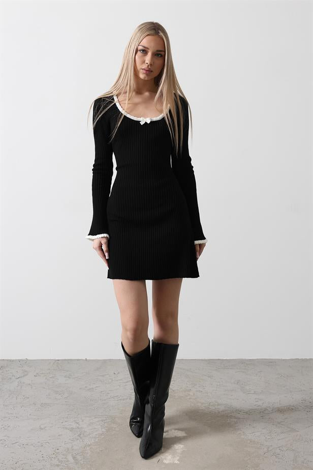 RYN Contrast Trim Knit Dress - Black - Girona
