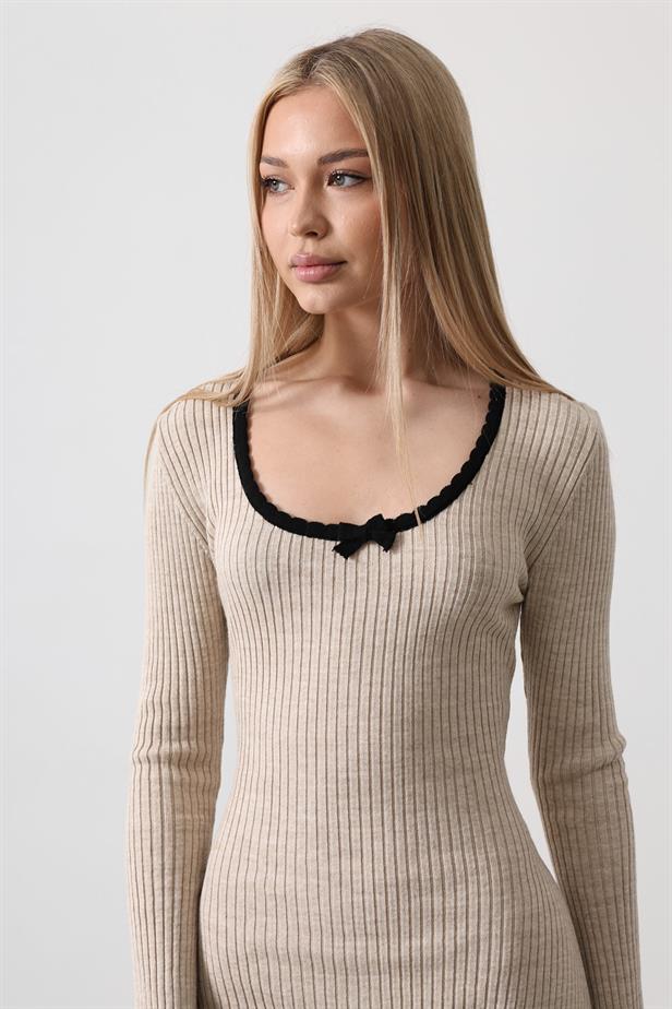 RYN Contrast Trim Knit Dress - Stone - Mugnano di Napoli