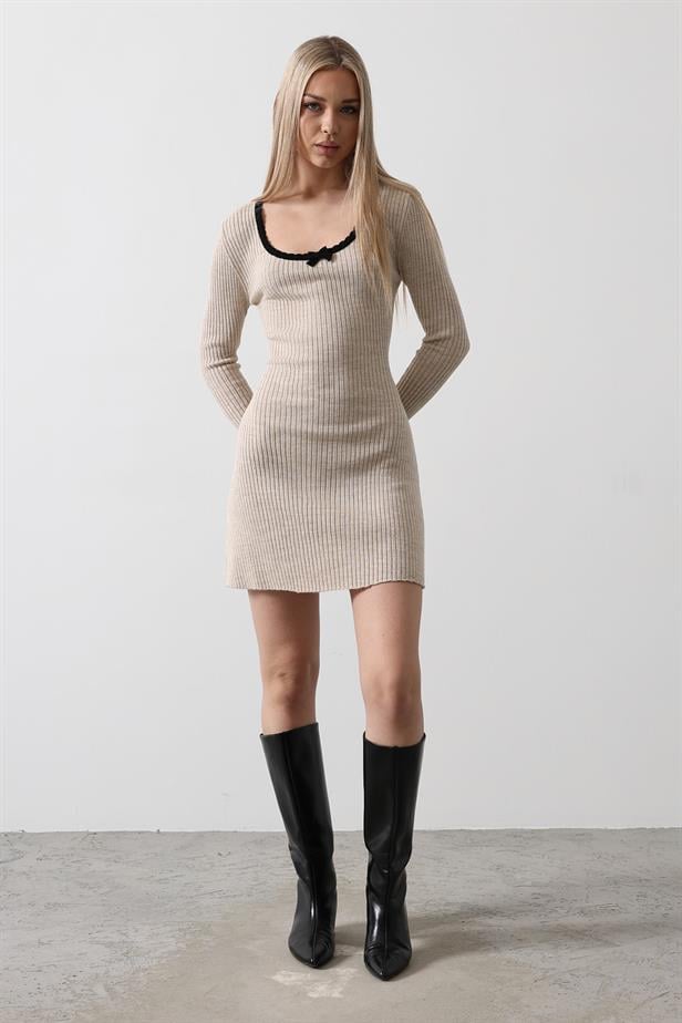 RYN Contrast Trim Knit Dress - Stone - Mugnano di Napoli