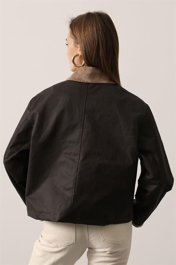 RYN CONTRAST COLLAR JACKET - Brown - Dubbo