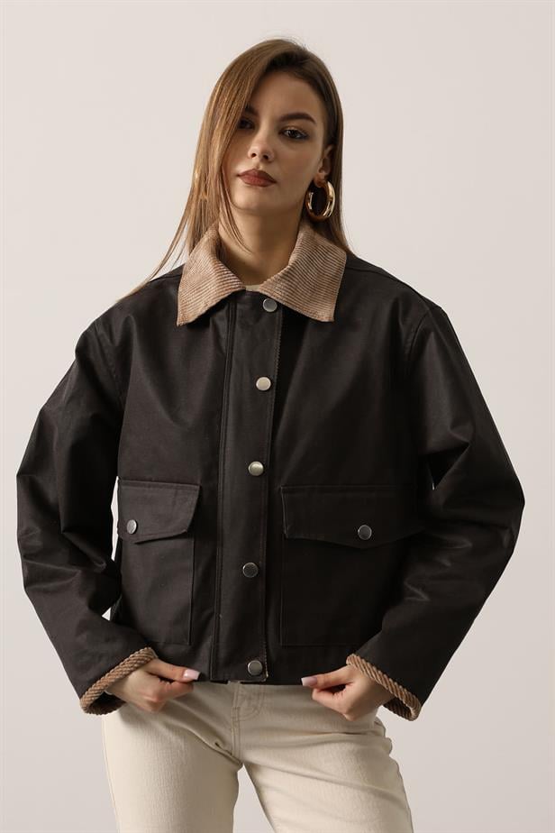 RYN CONTRAST COLLAR JACKET - Brown - Dubbo