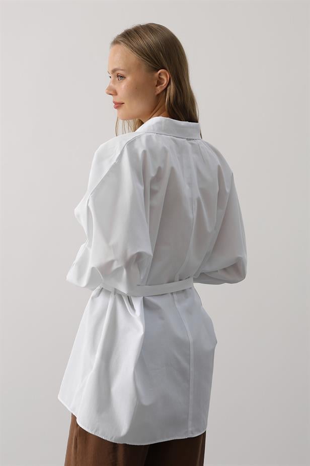 RYN Belted Detailed Tunic Shirt - White - Tecámac