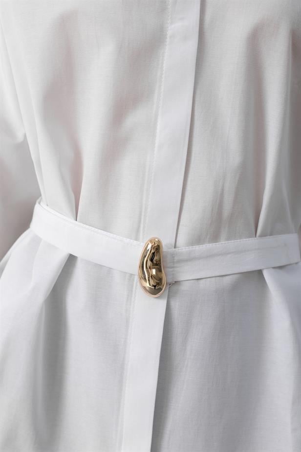 RYN Belted Detailed Tunic Shirt - White - Tecámac