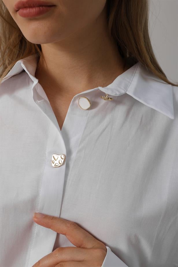 RYN Belted Detailed Tunic Shirt - White - Tecámac