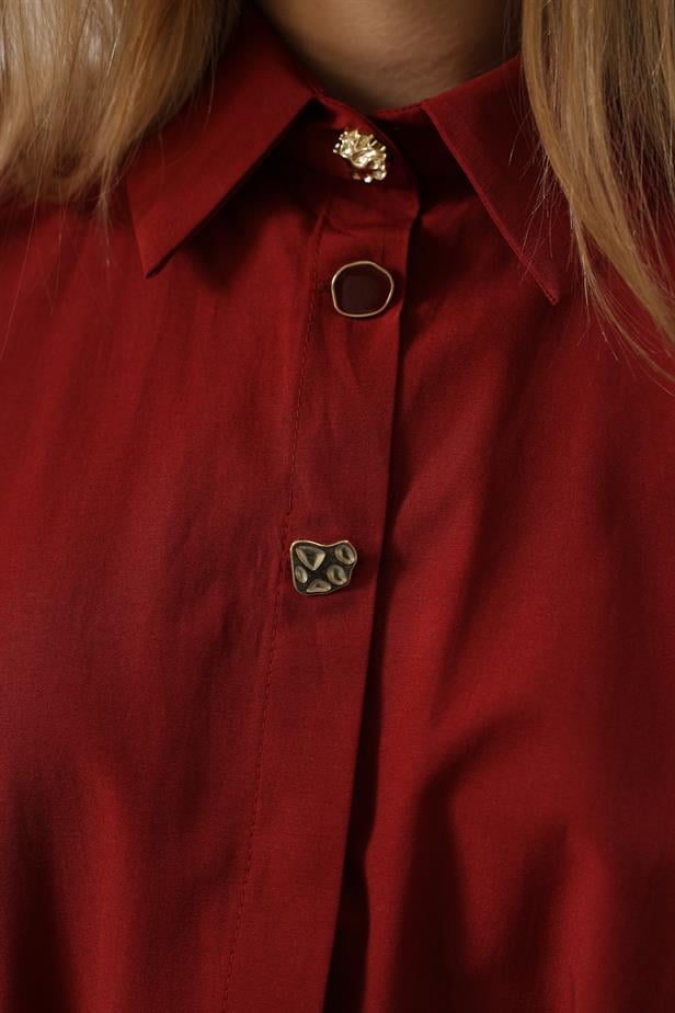 RYN Belted Detailed Tunic Shirt - Burgundy - Niederkassel