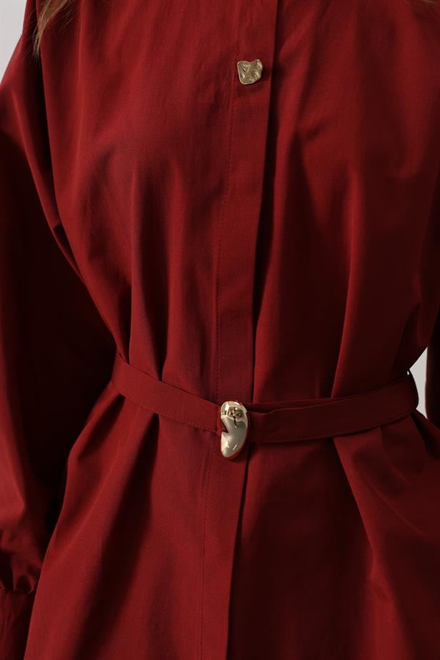 RYN Belted Detailed Tunic Shirt - Burgundy - Niederkassel