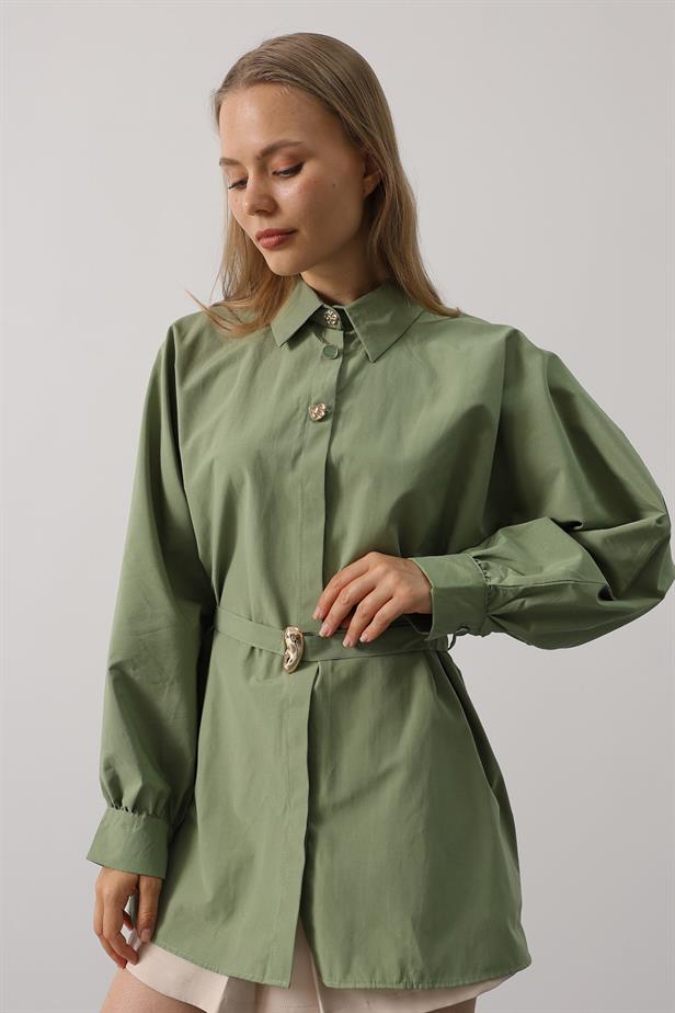 RYN Belted Detailed Tunic Shirt - Khaki - Erftstadt