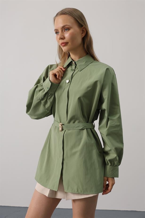 RYN Belted Detailed Tunic Shirt - Khaki - Erftstadt