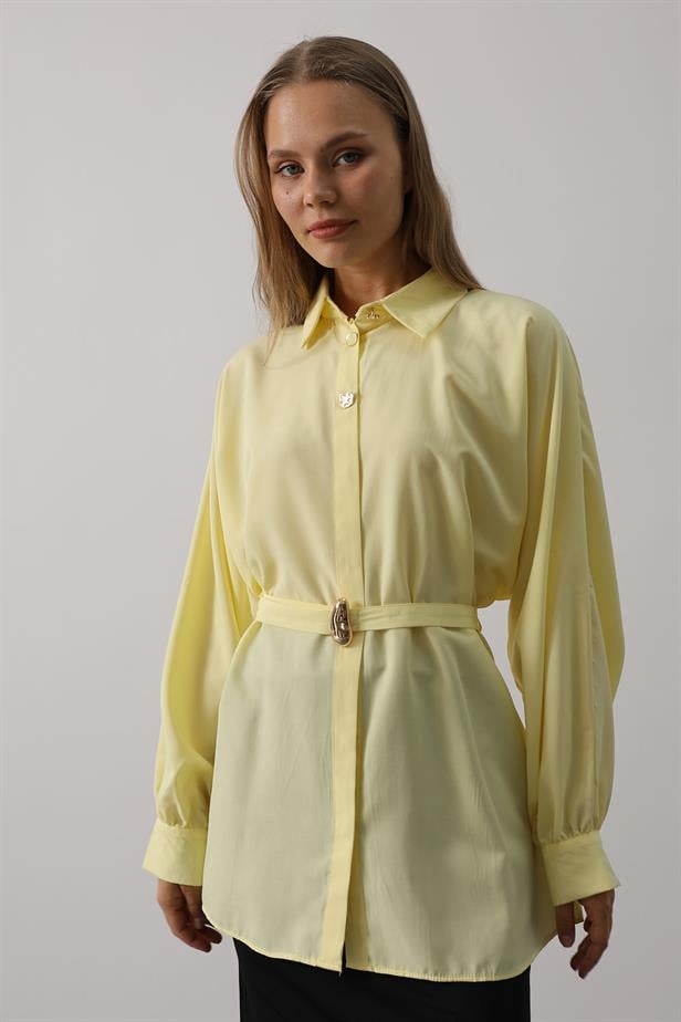 RYN Belted Detailed Tunic Shirt - Yellow - Albi