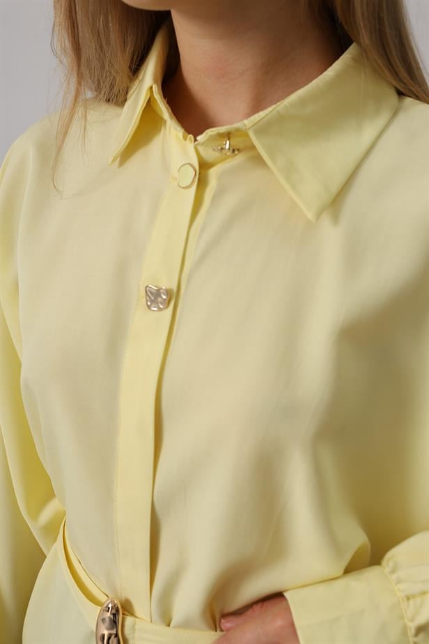 RYN Belted Detailed Tunic Shirt - Yellow - Albi