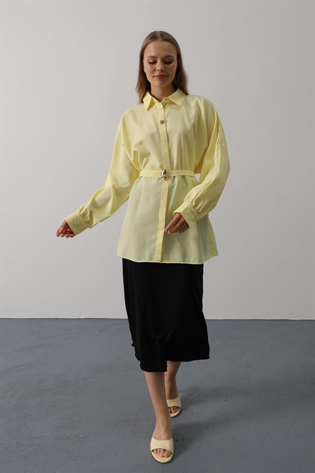 RYN Belted Detailed Tunic Shirt - Yellow - Albi