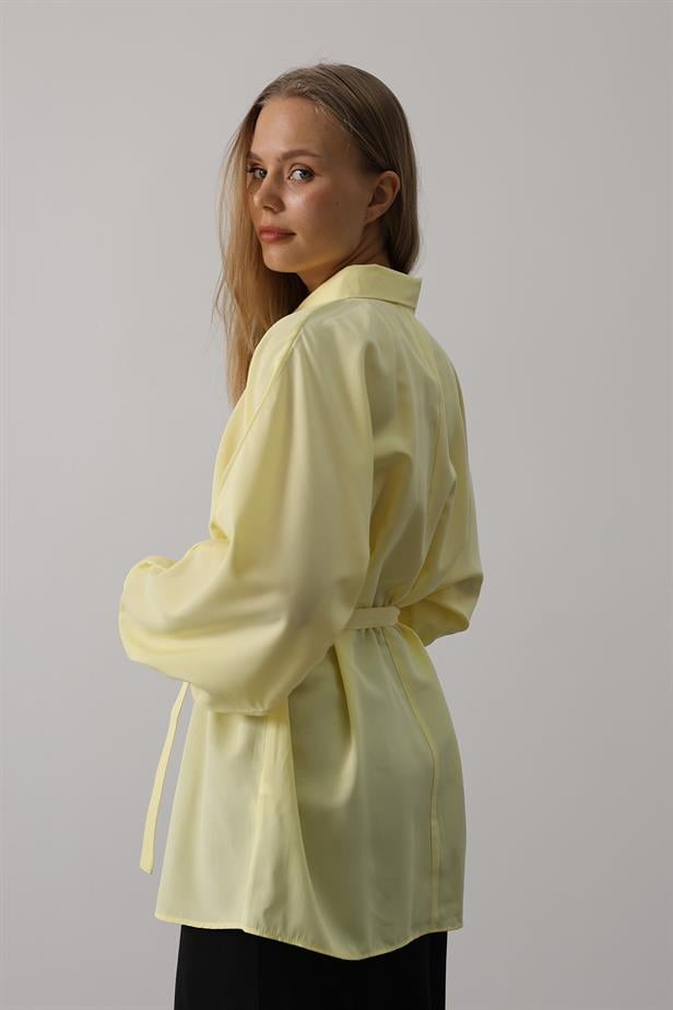 RYN Belted Detailed Tunic Shirt - Yellow - Albi