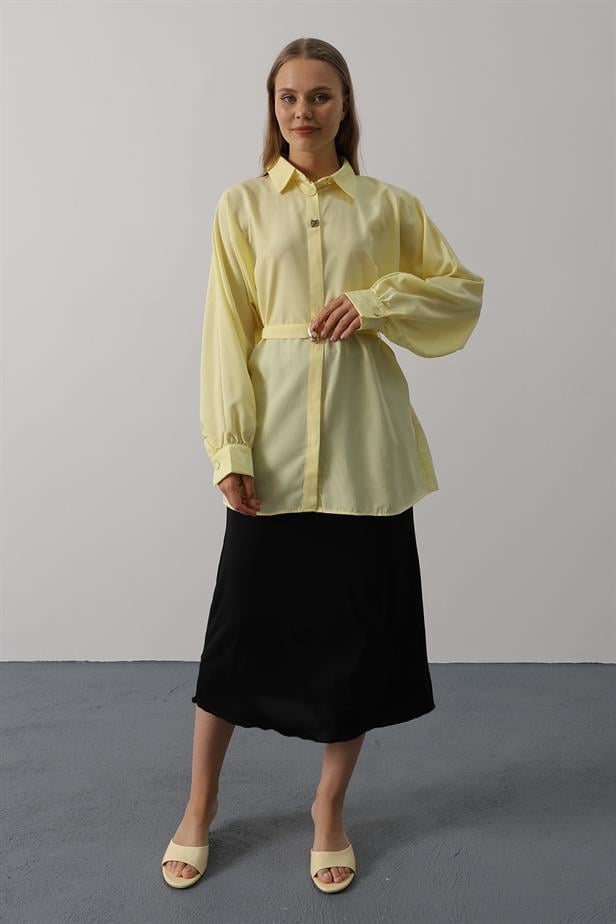 RYN Belted Detailed Tunic Shirt - Yellow - Albi