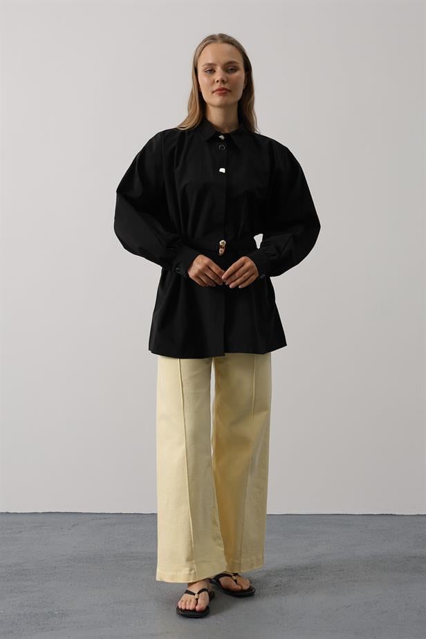 RYN Belted Detailed Tunic Shirt - Black - Lausanne