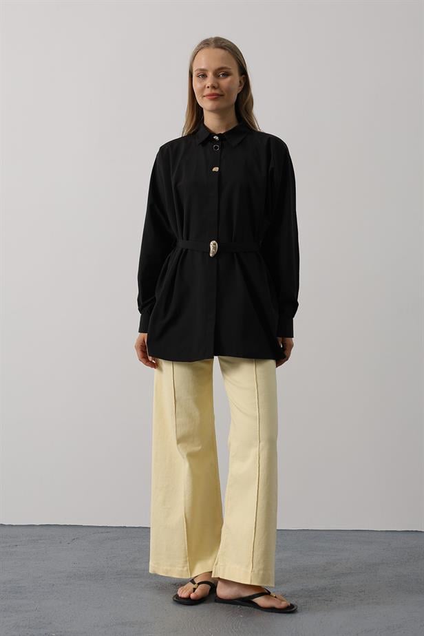 RYN Belted Detailed Tunic Shirt - Black - Lausanne