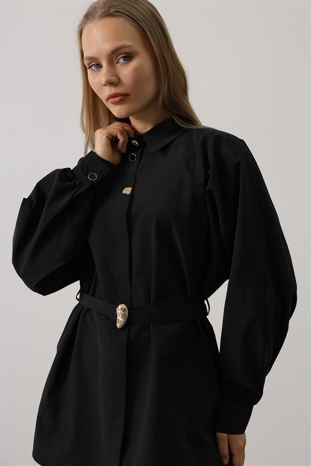 RYN Belted Detailed Tunic Shirt - Black - Lausanne