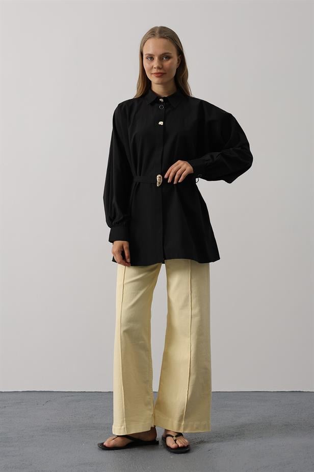 RYN Belted Detailed Tunic Shirt - Black - Lausanne