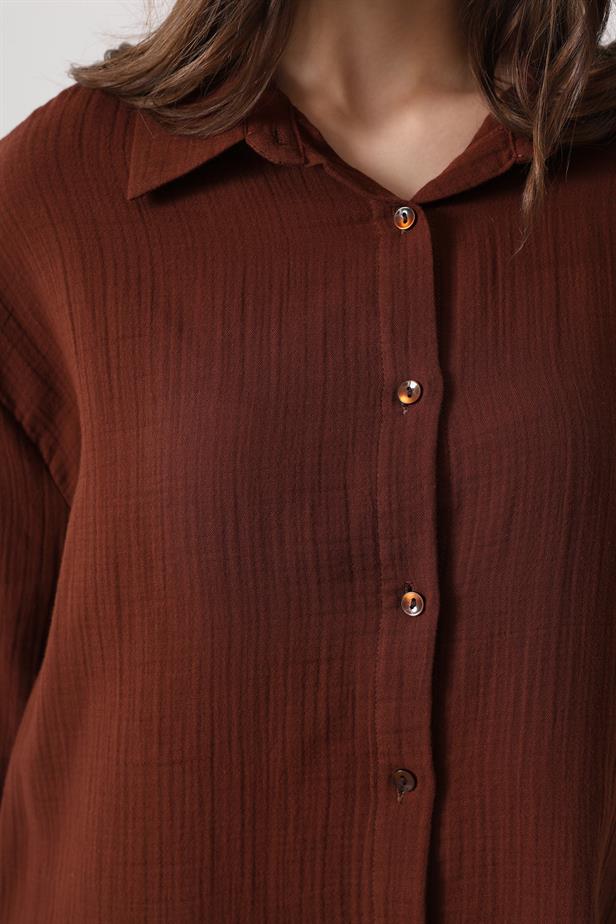 RYN Muslin Long Sleeve Shirt - Brown - Brockton
