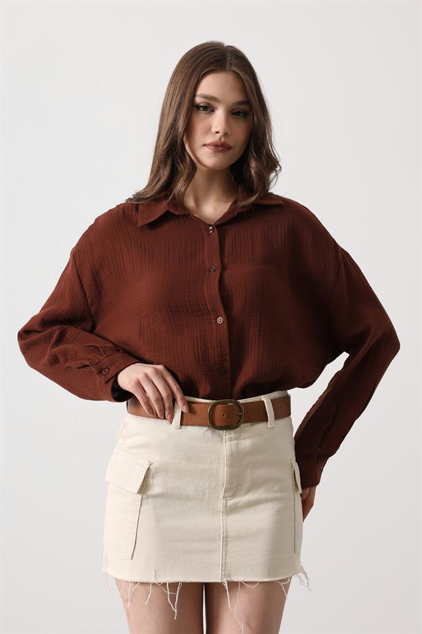RYN Muslin Long Sleeve Shirt - Brown - Brockton