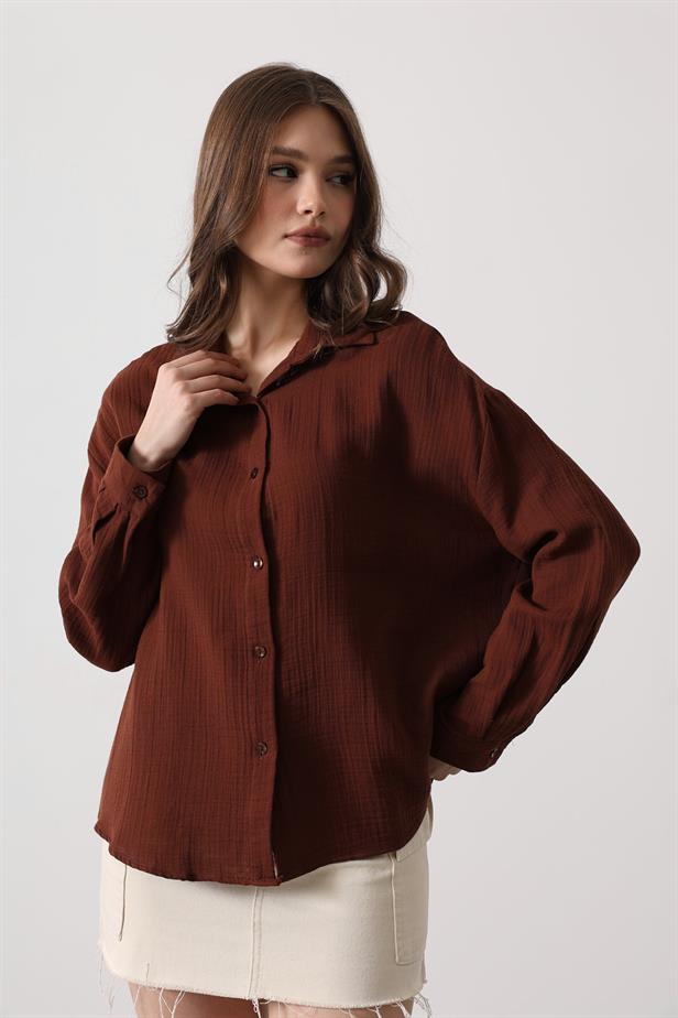 RYN Muslin Long Sleeve Shirt - Brown - Brockton