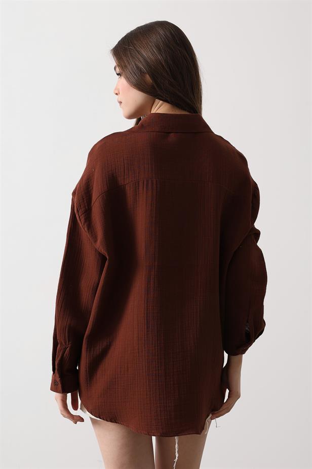 RYN Muslin Long Sleeve Shirt - Brown - Brockton