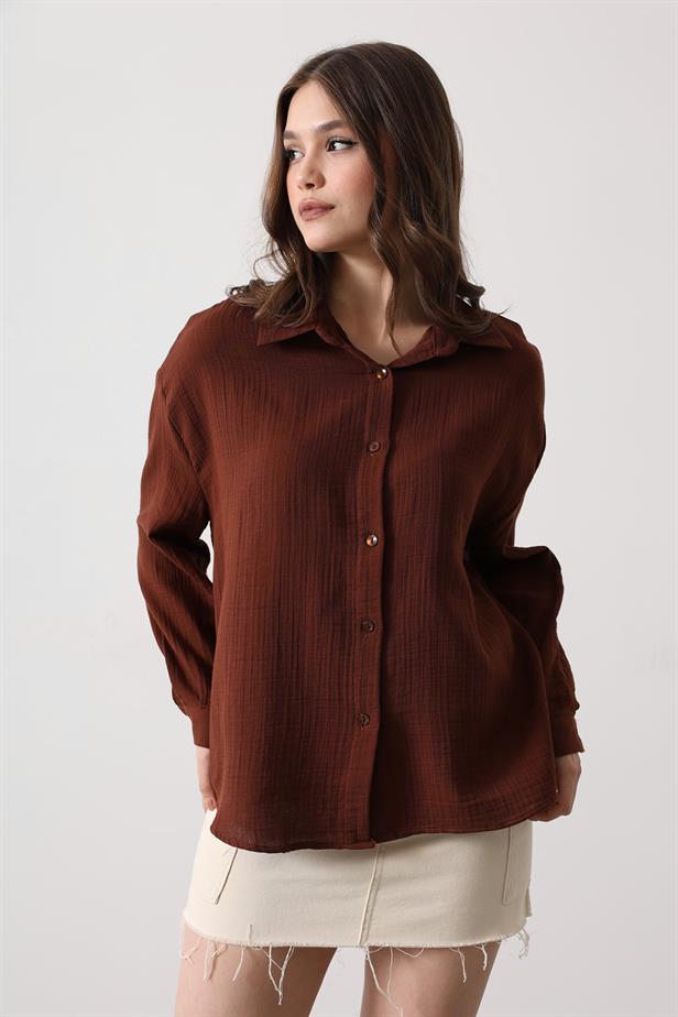 RYN Muslin Long Sleeve Shirt - Brown - Brockton