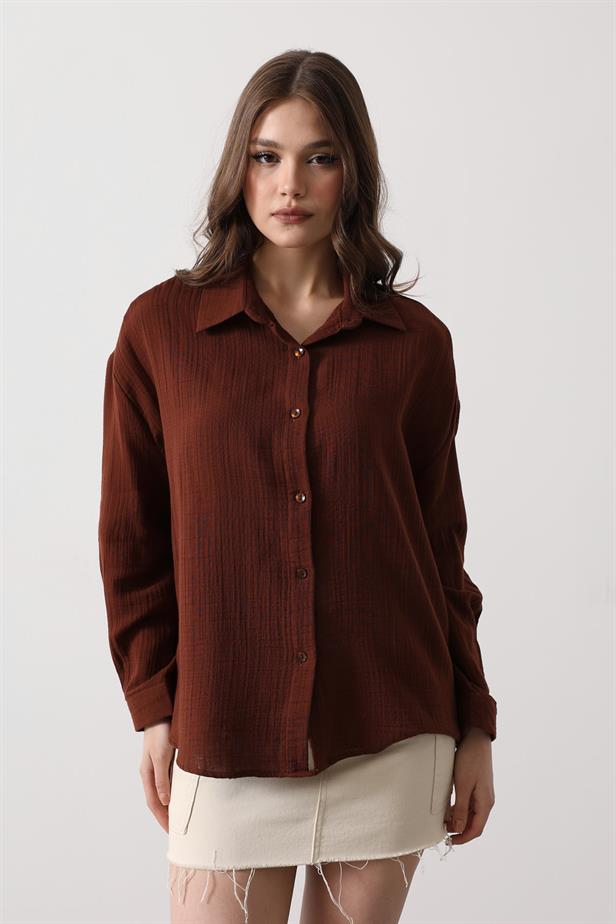 RYN Muslin Long Sleeve Shirt - Brown - Brockton