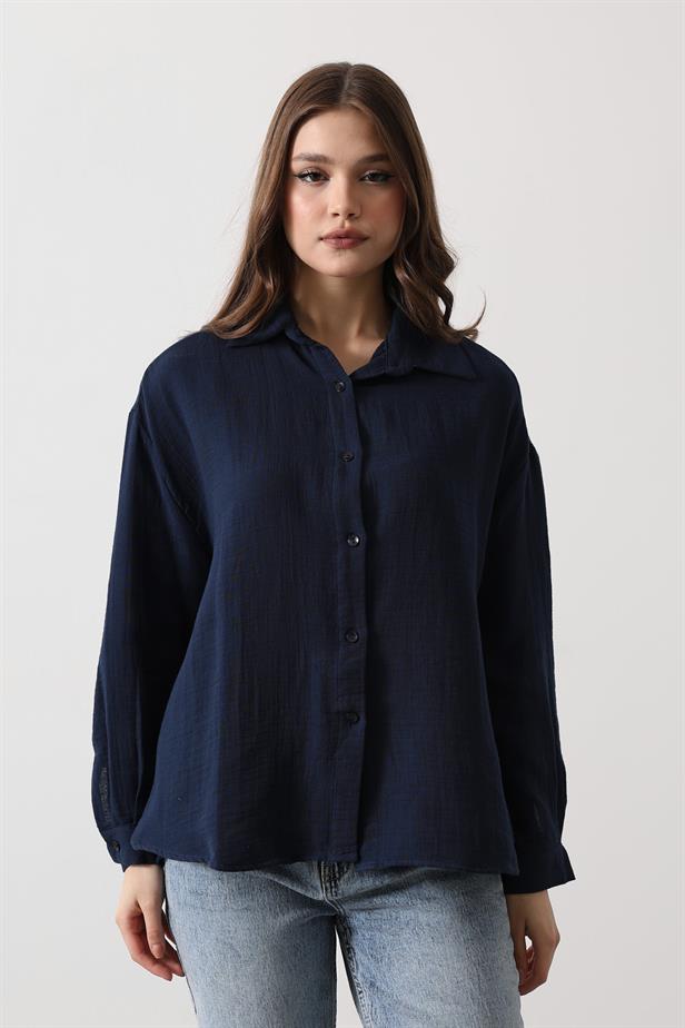 RYN Muslin Long Sleeve Shirt - Navy Blue - Belleville