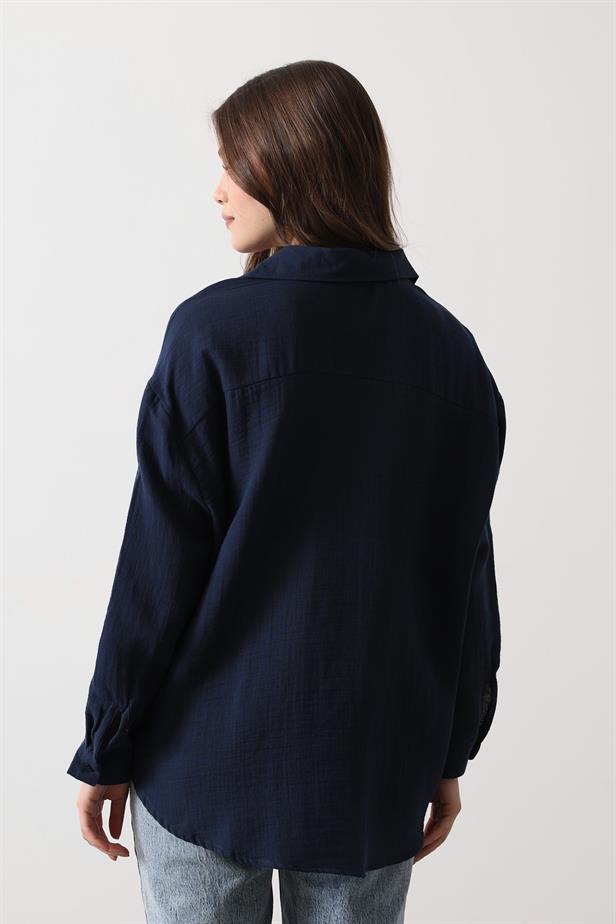 RYN Muslin Long Sleeve Shirt - Navy Blue - Belleville