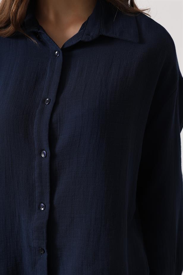 RYN Muslin Long Sleeve Shirt - Navy Blue - Belleville