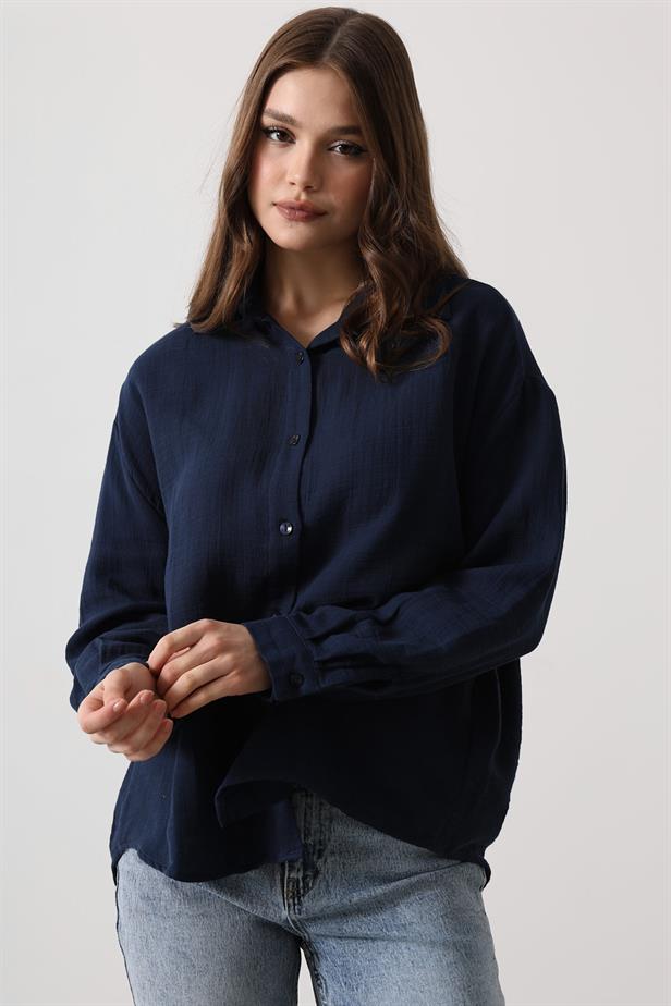 RYN Muslin Long Sleeve Shirt - Navy Blue - Belleville