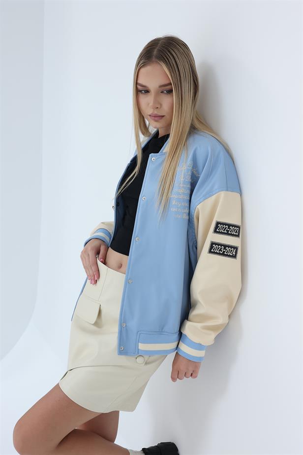 RYN Embroidered Biker Jacket - Blue-White - Cuautla