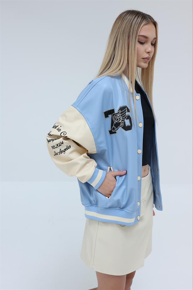RYN Embroidered Biker Jacket - Blue-White - Cuautla