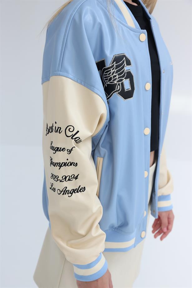 RYN Embroidered Biker Jacket - Blue-White - Cuautla