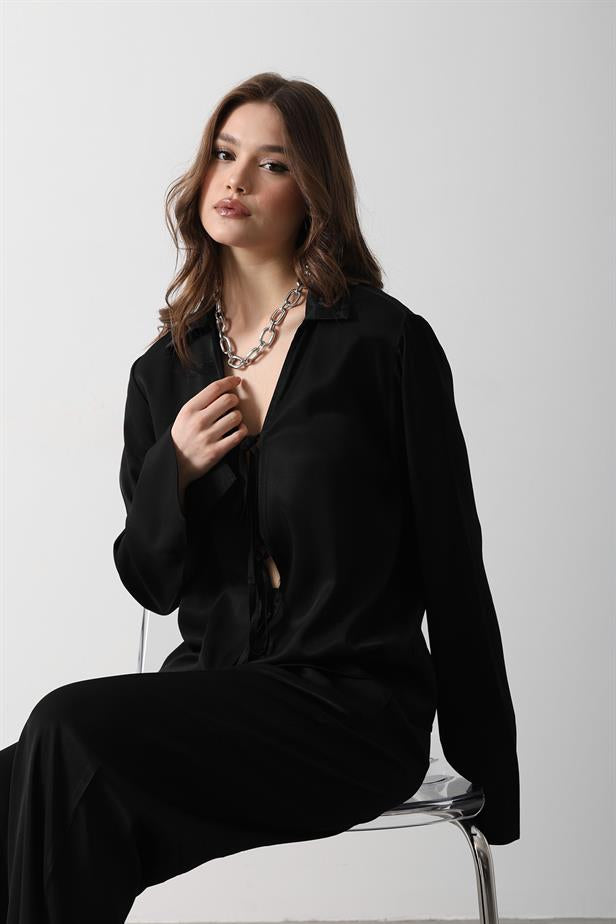 RYN Front Pleated Blouse and Pants Set - Black - Úbeda