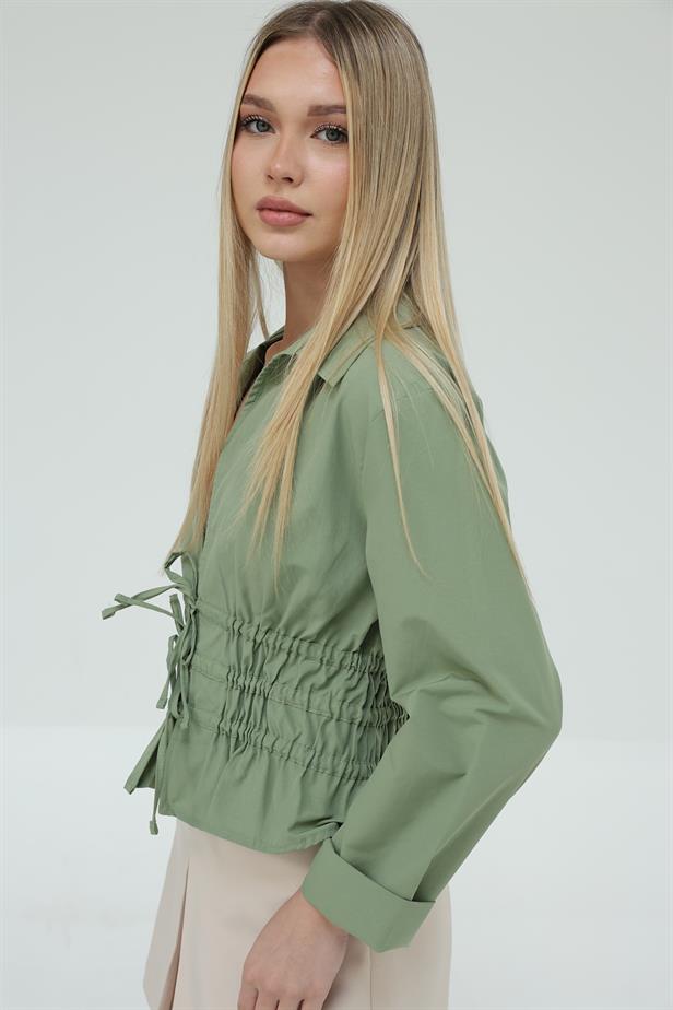 RYN Lace-Up Front Blouse - Khaki - Colombes