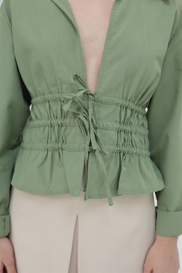 RYN Lace-Up Front Blouse - Khaki - Colombes