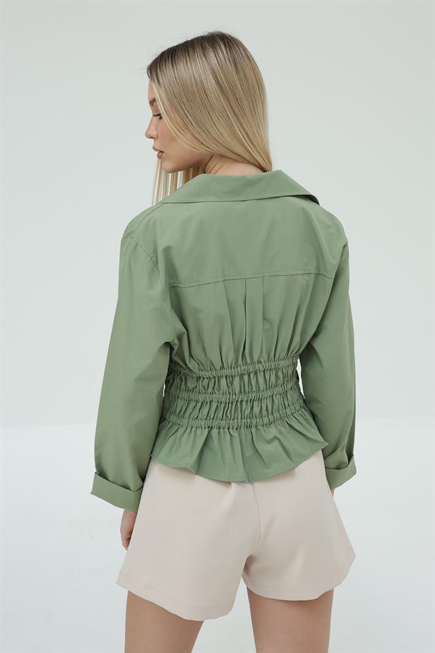 RYN Lace-Up Front Blouse - Khaki - Colombes