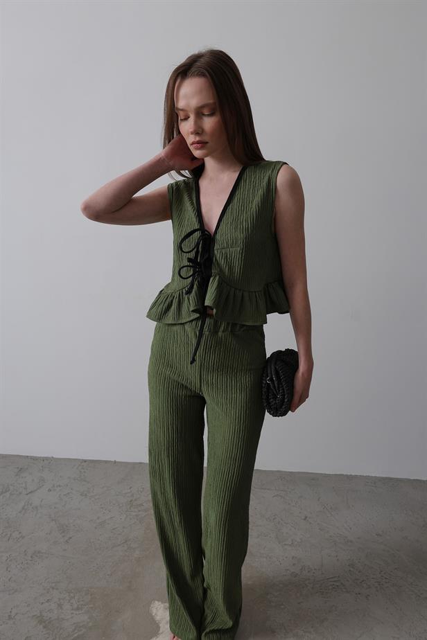 RYN Tied Front Ruffled Knit Set - Khaki - St. Louis