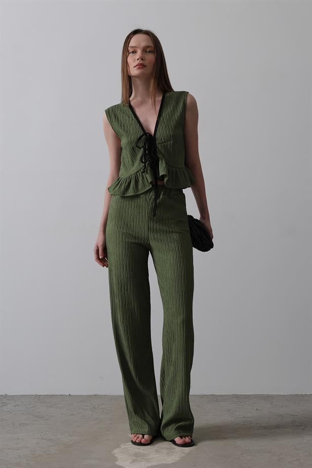 RYN Tied Front Ruffled Knit Set - Khaki - St. Louis