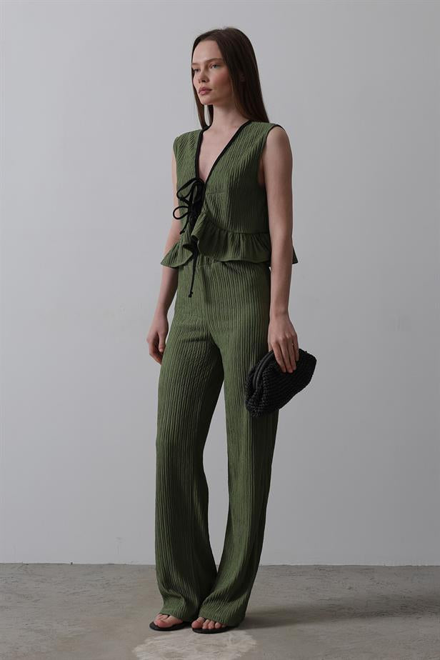 RYN Tied Front Ruffled Knit Set - Khaki - St. Louis