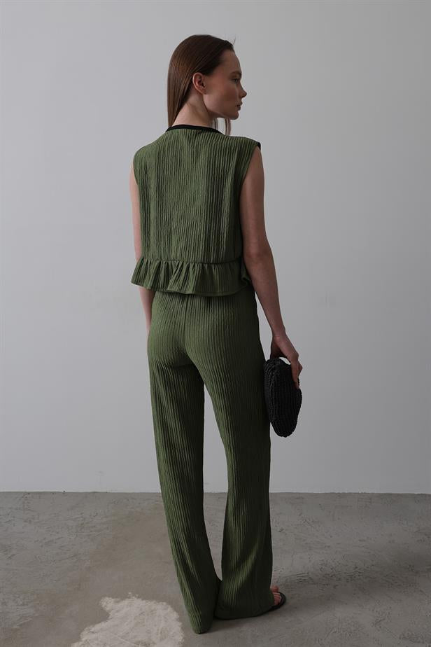 RYN Tied Front Ruffled Knit Set - Khaki - St. Louis