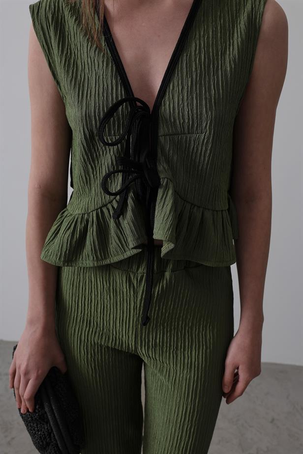 RYN Tied Front Ruffled Knit Set - Khaki - St. Louis