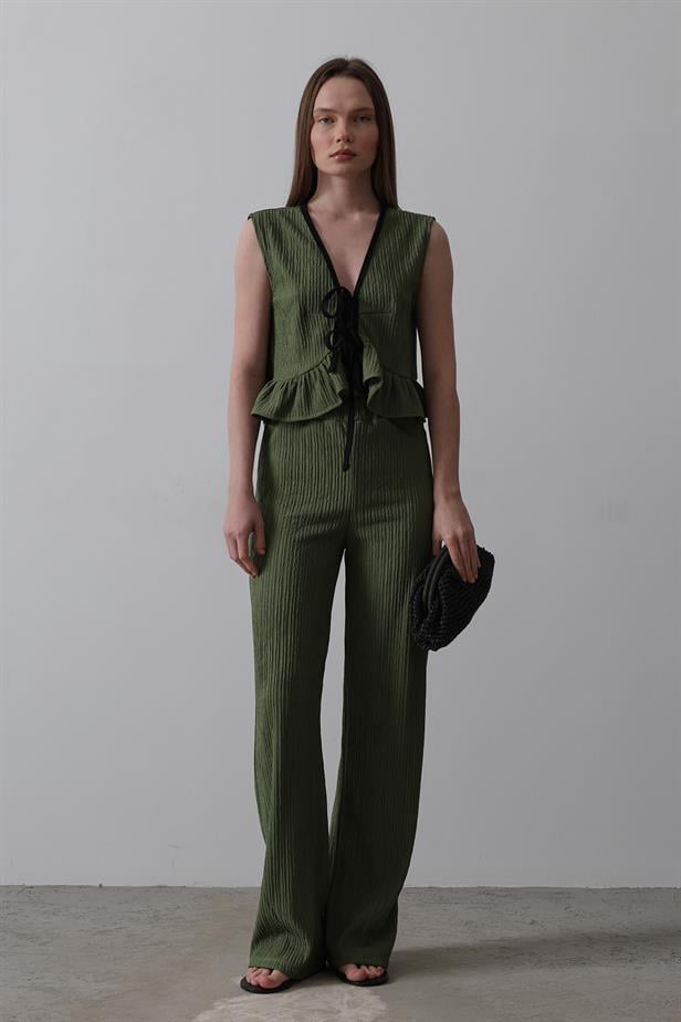 RYN Tied Front Ruffled Knit Set - Khaki - St. Louis